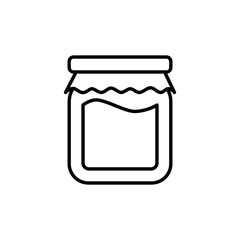 Glass jar jam outline icon on white background.