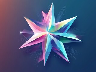 Geometric starburst icon, angular shapes, luminous gradients, 3D abstract design