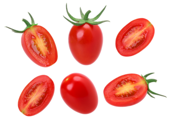 Cherry tomatoes and halved isolated, transparent PNG, collection, PNG format, cut out