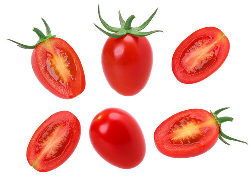 Cherry tomatoes and halved isolated, transparent PNG, collection, PNG format, cut out