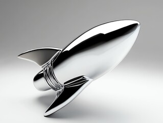 Rocket symbol, polished chrome surface, 3D illustration
