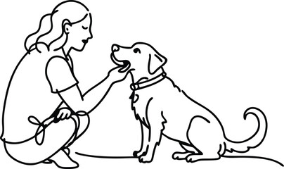 Continuous line drawing happy pet lover with dog