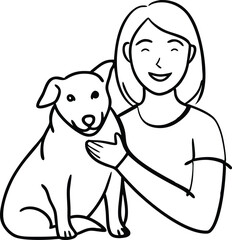 Continuous line drawing happy pet lover with dog