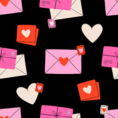 Seamless pattern with love letters with heart stamp. Valentine's day concept.