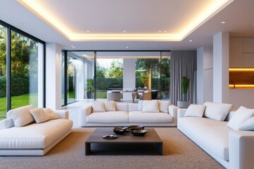 Modern Minimalist Living Room Design with Natural Light and Garden View