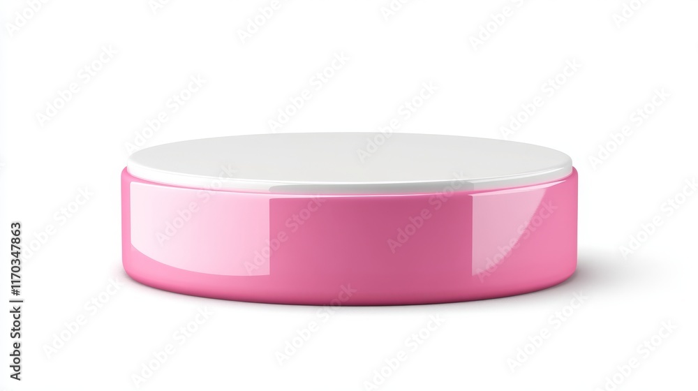 Poster elegant 3d pink and white podium pedestal with minimalistic design on white background for product d