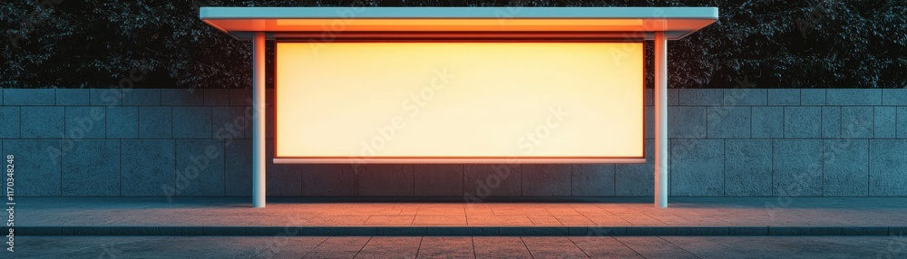 Aufkleber a modern bus stop with an illuminated blank advertisement panel, set against a minimalistic backdrop
