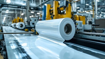 Industrial Machine Producing Plastic Film in Factory