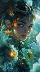Enigmatic Woman: A Surreal Digital Painting