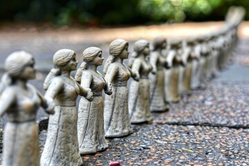 Obraz premium Symbolic figurines representing people holding hands as an emblem of unified teamwork