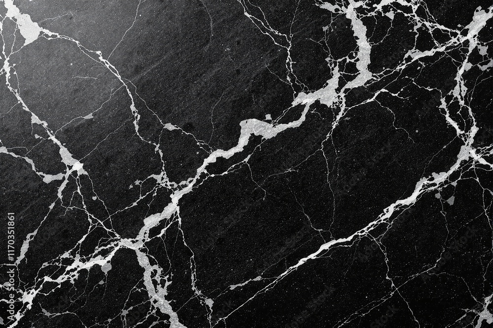 Poster close-up of a dark natural stone surface, detailed with distinct white veins, creating an elegant ab