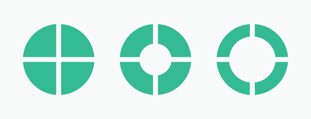 Set of four parts of circle. Pie chart with four same size sectors.