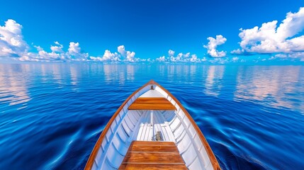 Wooden Boat Floating Over Crystal-Clear Ocean