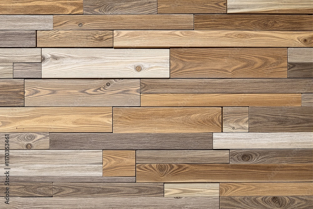 Poster wooden planks arranged horizontally in various natural shades and textures, creating a seamless patt