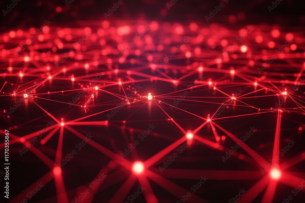 Poster futuristic cityscape a dynamic network of interconnected nodes in a neon glow on dark background