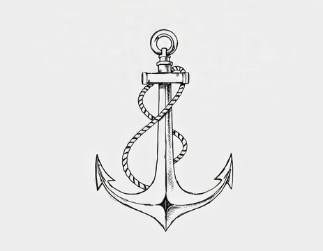 Un delicado ancla dibujada a mano con cuerda, realizada en elegante tinta negra, como boceto preliminar para un dise&ntilde;o de tatuaje