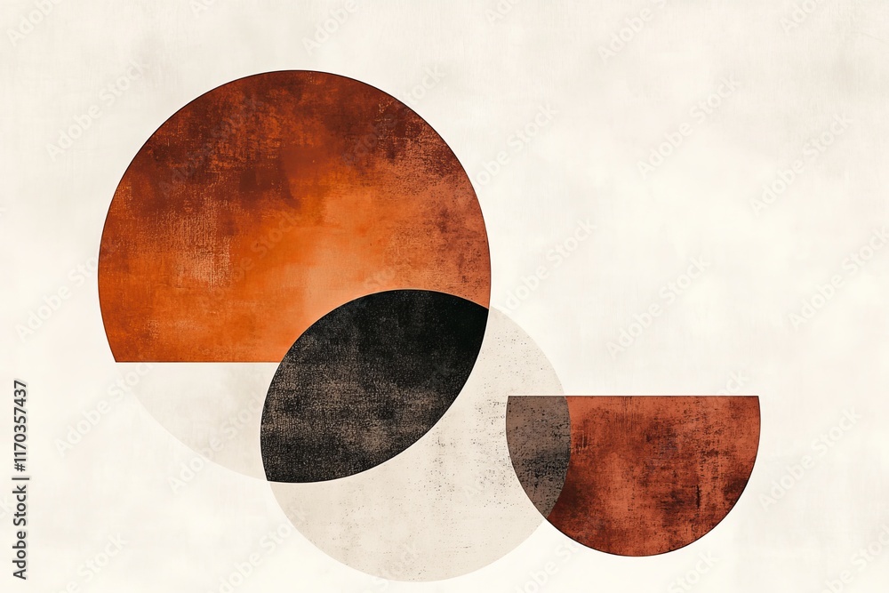 Poster warm toned design with circular organic forms and soft textures on a white background