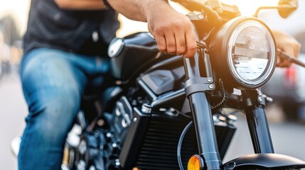 Fototapeta premium Close-up of a Man Riding a Classic Motorcycle