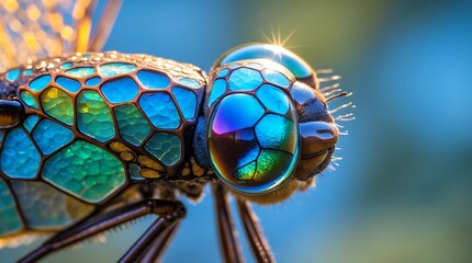 Macro Photography of a Dragonfly's Head:  Stunning Jewel-toned Colors