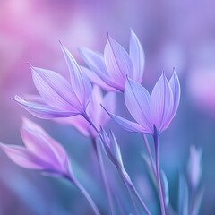 Fototapeta premium A soft focus image of delicate purple flowers, set against a dreamy, blurred background, evoking a serene and tranquil atmosphere.