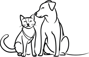 Continuous one line art of dog and cat vector illustration
