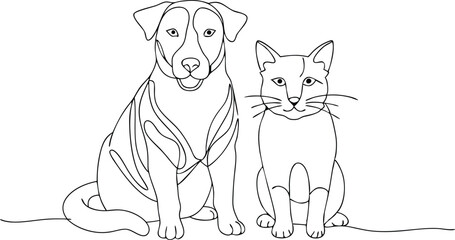 Continuous one line art of dog and cat vector illustration