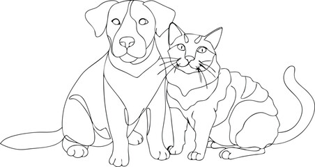 Continuous one line art of dog and cat vector illustration