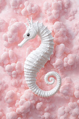 Fototapeta premium Delicate White Seahorse in a Pink Cloud