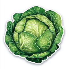 Fototapeta premium Detailed of a green cabbage head on a white background showcasing its fresh organic and healthy