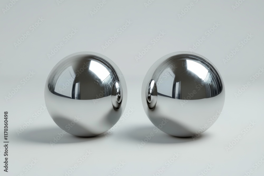 Aufkleber a gleaming metal sphere balances on the edge of an identical smooth surface in 3d rendering