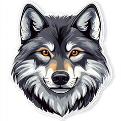 Naklejka premium Illustrated Sticker of Fierce Wolf Head on White Background