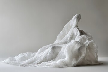 Draped fabric sculpture, studio, neutral background, art