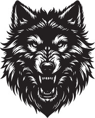Angry Wolf Head with Ferocious Expression
