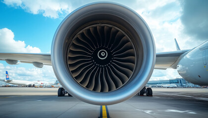 close-up of an jumbo jet turbine