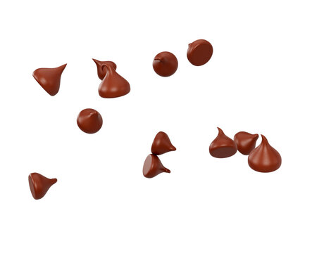3d Milk Chocolate Chips Or Chocolate Morsels Scattered In The Air 3d Illustration