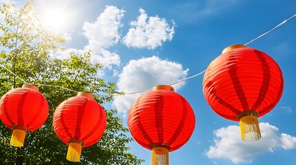 Vibrant Red Lanterns Against a Blue Sky