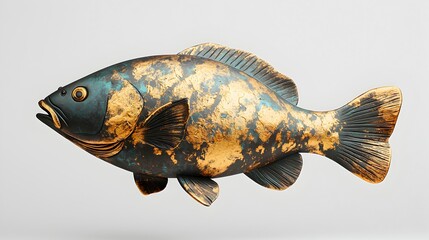 Decorative Fish Sculpture with Gold and Blue Finish