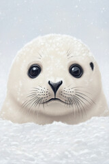 Obraz premium Snowy Baby Seal Portrait - Adorable Wildlife