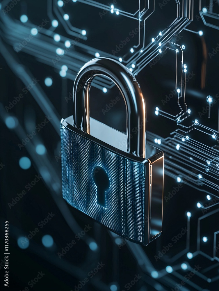 Poster a digital lock being overridden in a network interface, symbolizing a successful hack, with plenty o