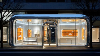Obraz premium Modern glass storefront showcasing luxury items.