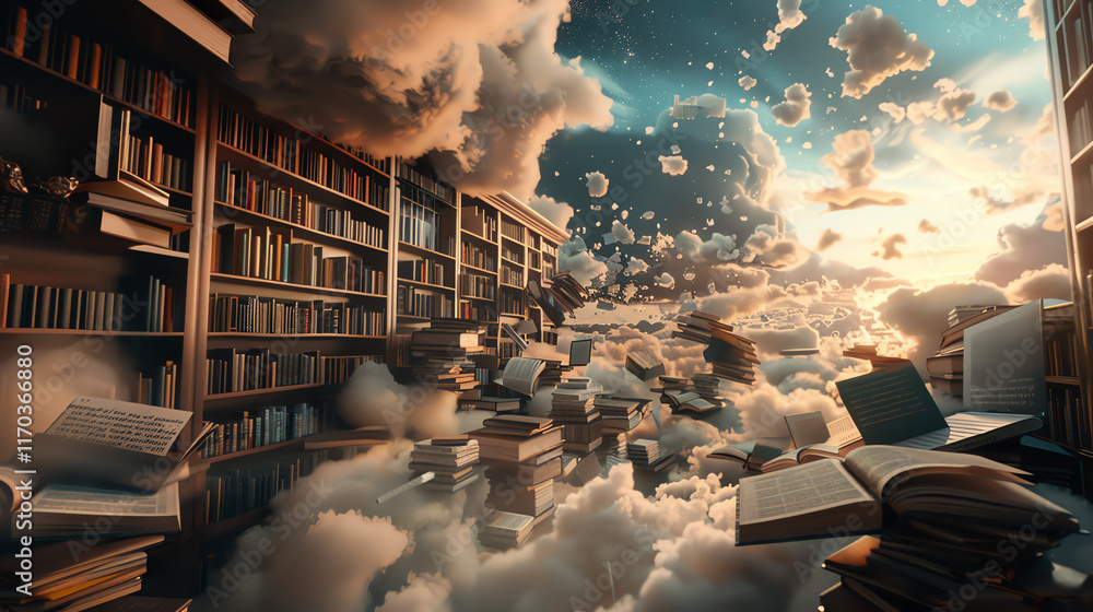Poster explore the clash of modern novels and cryptocurrency markets in a dynamic, tilted angle view using 