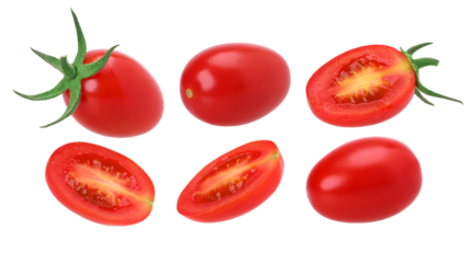 Close-up, Cherry tomatoes and halved isolated, transparent PNG, collection, PNG format, cut out