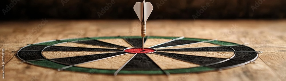 Poster a dart is perfectly lodged in the center of a dartboard, showcasing precision and focus in a game se