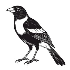Fototapeta premium Black and white magpie, standing, illustration.