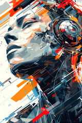 Fototapeta premium Illustrate the intersection of futuristic technologies and psychological concepts through vector art style Highlight a close-up shot with unexpected camera angles to convey depth and intrigue in the c