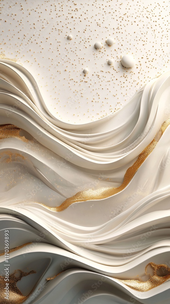 Poster abstract wave design with elegant cream and gold tones, creating a luxurious and serene visual exper