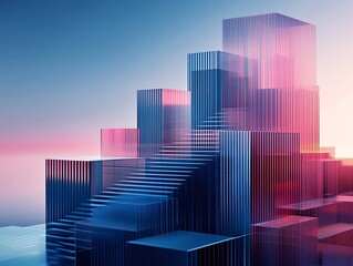 Abstract Glass Cityscape Staircase Ascent Design
