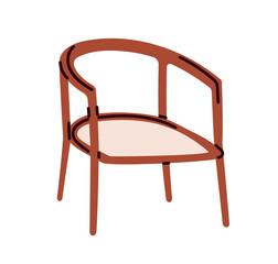 Wooden chair, modern retro design. Wood furniture in trendy vintage mid-century style. Elegant comfortable stylish designer seat. Flat graphic vector illustration isolated on white background