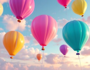 Pastel Hot Air Balloons Ascending: A Dreamy Sunrise Scene