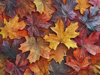 Fototapeta premium Autumn Leaves Display Vibrant Fall Colors with Seasonal Charm. Nature's Beauty with Colorful Foliage